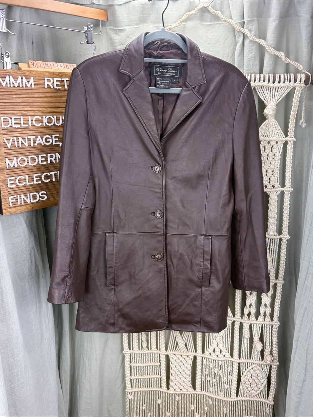 Vintage 90s Terry Lewis Classic Luxuries Brown Leather Blazer Jacket | Small
